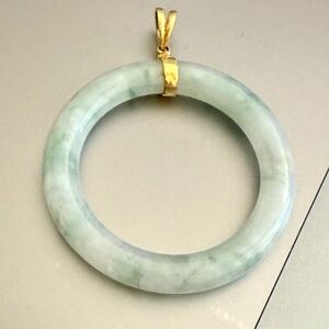 gorgeous antique jade circle 14k yellow gold vintage 2" across